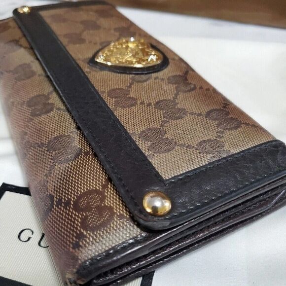 Gucci GG Logo Brown Canvas Continental Bifold Wallet with Black Trim. 2085660415 - Picture 3 of 8